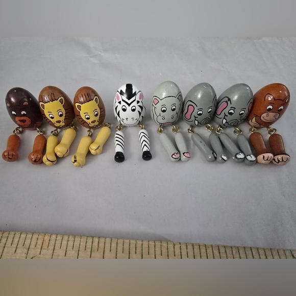 Handcrafted Wooden Zebra Zebra Monkey Shelf Sitters Folk Art Set of 8 - Picture 1 of 10